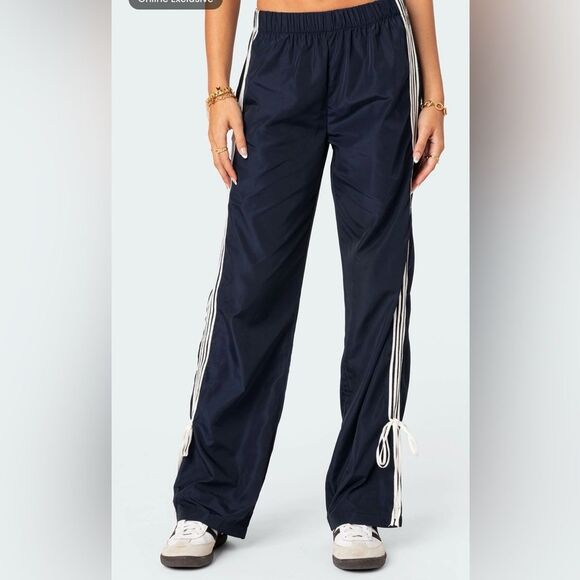 Edikted Remy Bow Ribbon Track Pants Size Large - Picture 3 of 8